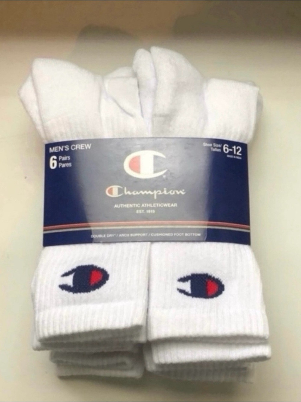 New Champion Socks Men’s 6 Pair White Crew Socks Athletic Casual Activewear